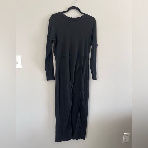 J. Brooks Womens Dress Size XL Black High Split Bodycon Ribbed Maxi - Picture 1 of 12
